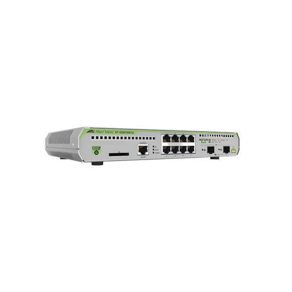 Switch PoE+ Administrable CentreCOM GS970M, Capa 3 de 8 Puertos 10/100/1000 Mbps + 2 SFP Gigabit, 124 W