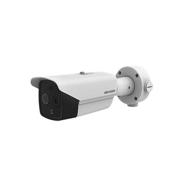 Bala IP Dual / Térmica 6.2 mm ( 160 x 120 ) / Óptico 8 mm (4 Megapixel) / 40 mts IR / Exterior IP67 / PoE / Termométrica / Detección de Temperatura / Sirena y Luz Intermitente Integrada