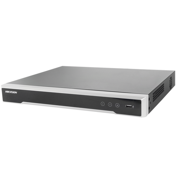 NVR 12 Megapixel (4K) / 32 canales / 16 Puertos PoE+ / Hik-Connect / 2 Bahías de Disco Duro / Switch PoE 300 mts / HDMI en 4K / Soporta POS