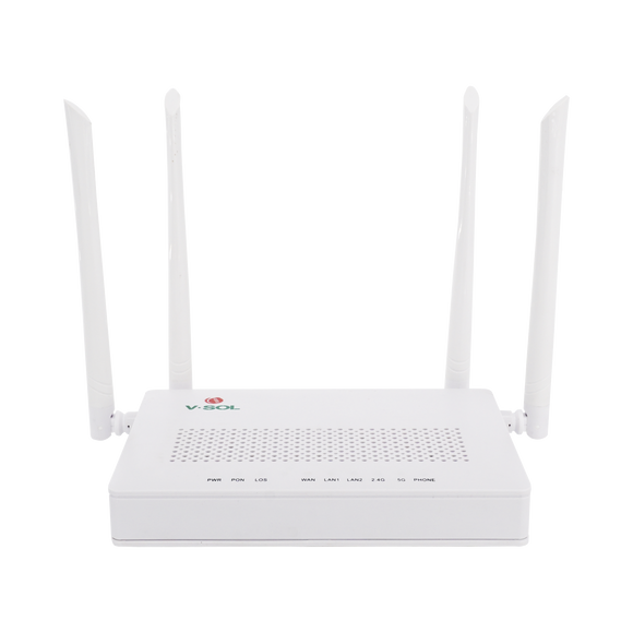 ONU Dual G/EPON con Wi-Fi AC de doble banda, 1 puerto SC/UPC + 2 puertos LAN Gigabit + 1 puerto FXS