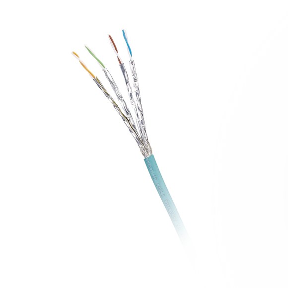 Bobina de Cable Blindado S/FTP, Cat6A, Uso Industrial, Multifilar (Flexible), Color Azul Cerceta, Bobina de 500m