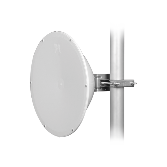 Antena Direccional de Alto Rendimiento de 24.5 dBi, Amplio rango de frecuencia (4.9 - 6.4 GHz), Conectores N-Hembra, Alto Aislamiento al Ruido, Fácil Montaje con Radomo Incluido