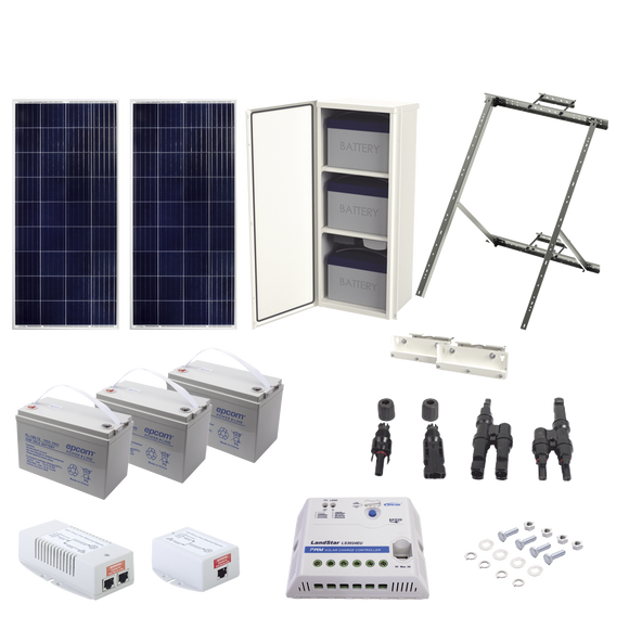 Kit Solar de 35 W con PoE 802.3af y PoE Pasivo 24 Vcd para una Cámara IP y un Radio Ubiquiti airMAX o Cambium ePMP.